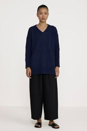 Oversized V Neck Sweater - Navy