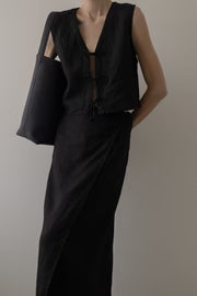 Black Linen Wrap Skirt