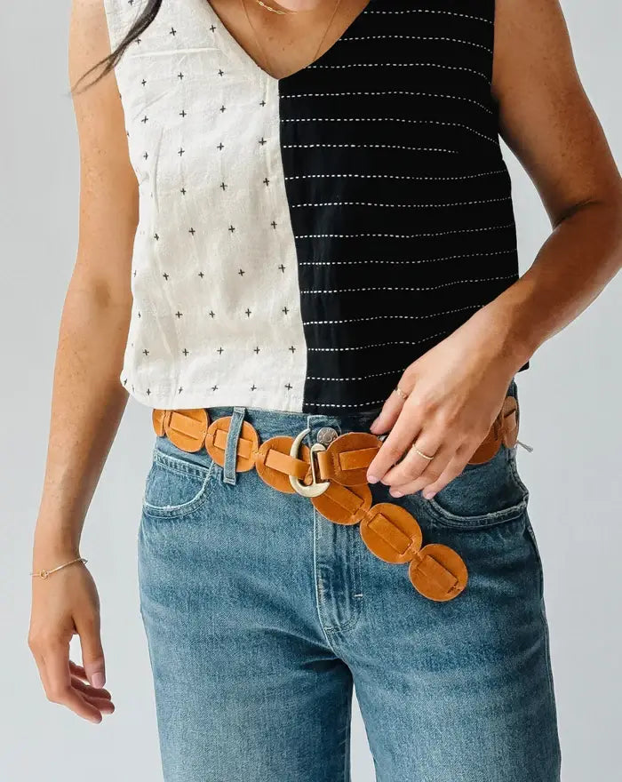 Cognac Shishi Wrap Belt by ADA Collection Belts, adjustable OS size, featuring a stylish design for women.