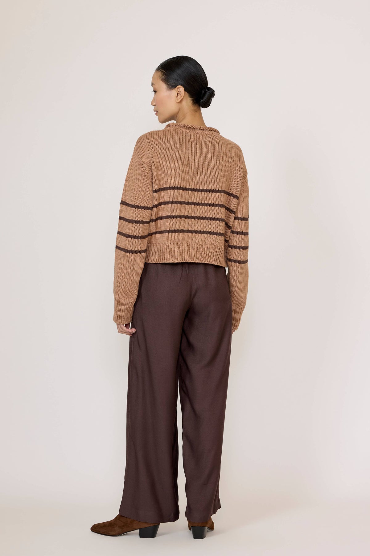 Laude the Label Field Cotton Sweater with Acorn Stripe, a knit clothing piece featuring a cozy, stylish design and natural cotton fabric.