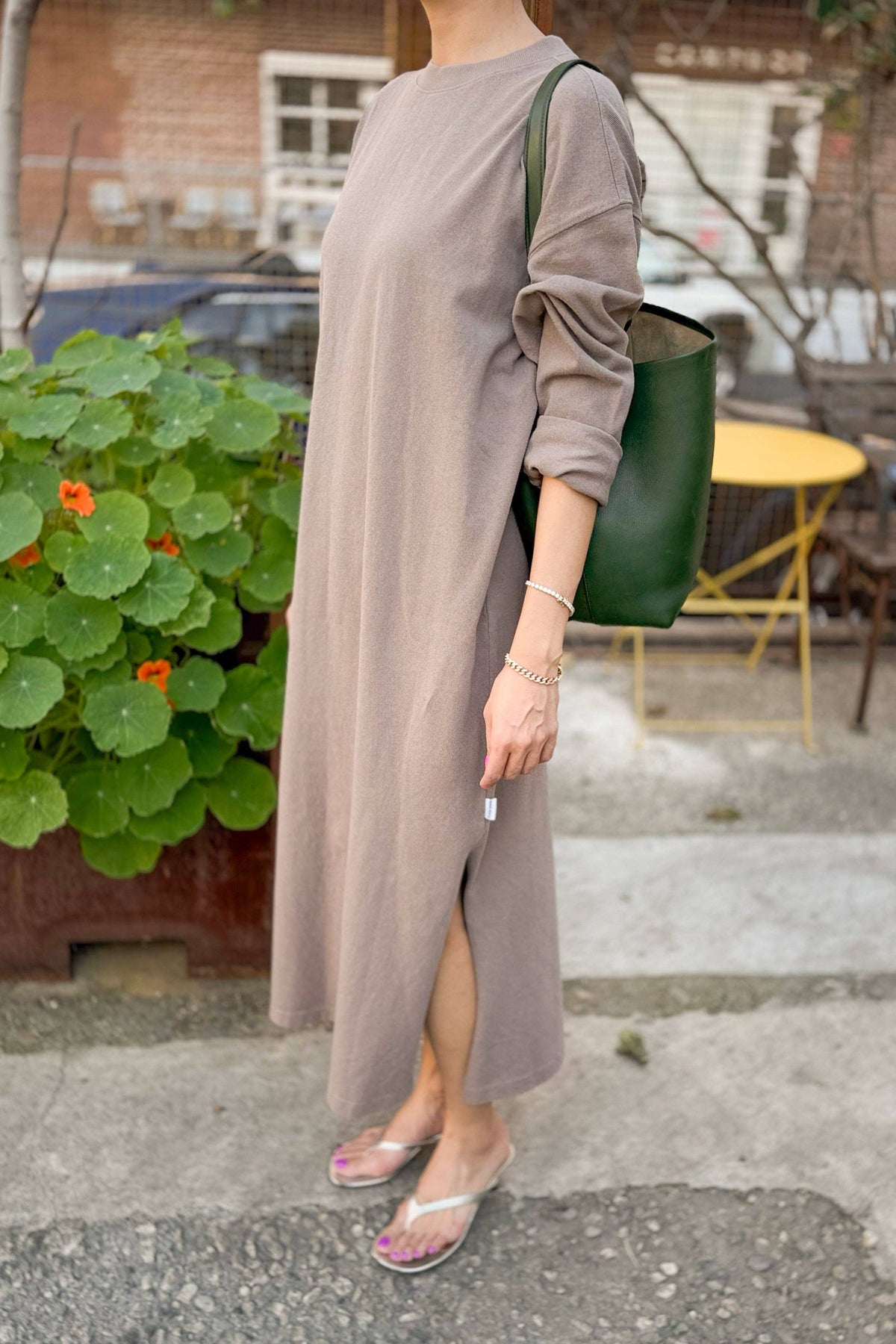 Le Bon Shoppe Sunday Dress in 2XS/S-2M/L, light-colored fabric, displayed on a hanger against a neutral background.
