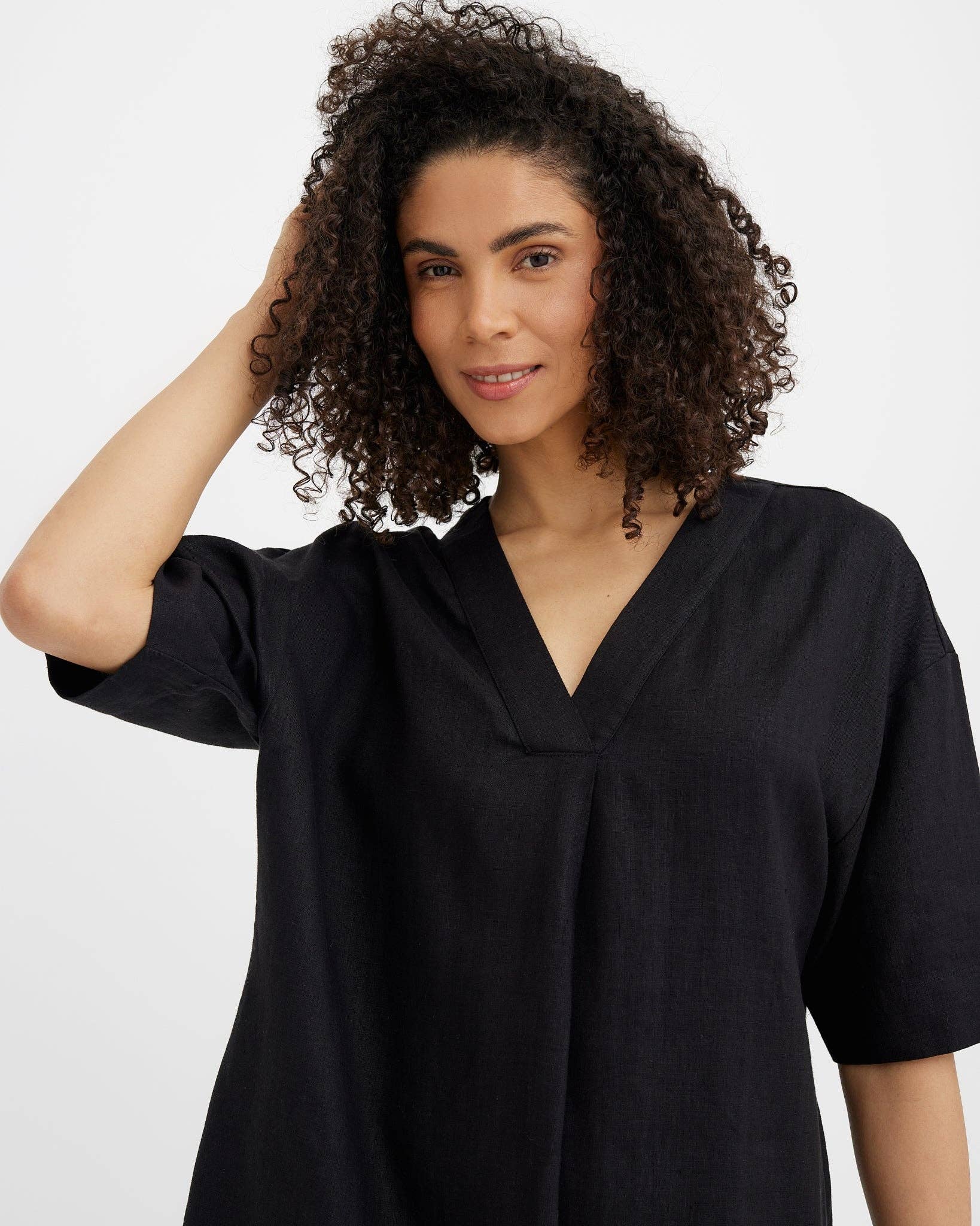 Linen Tunic Dress Waikiki In Black