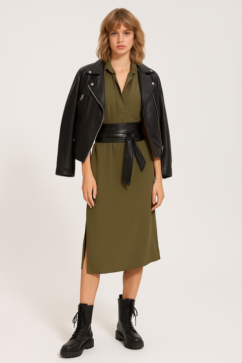 Black adjustable wrap belt from ADA Collection Belts, featuring a sleek design and versatile style for everyday wear.