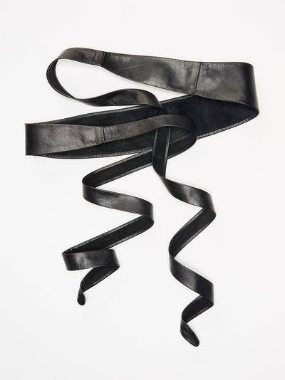 Black adjustable wrap belt from ADA Collection Belts, stylish accessory with sleek design and versatile fit.