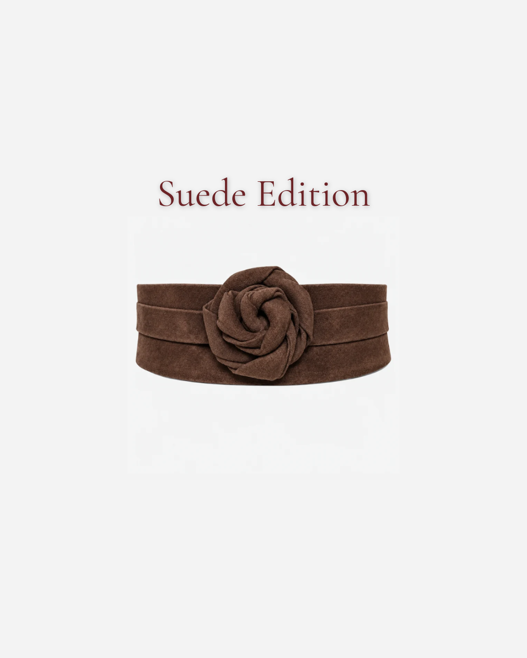 Chocolate suede wrap belt from ADA Collection Belts, styled as a fashionable accessory with a sleek, modern design.