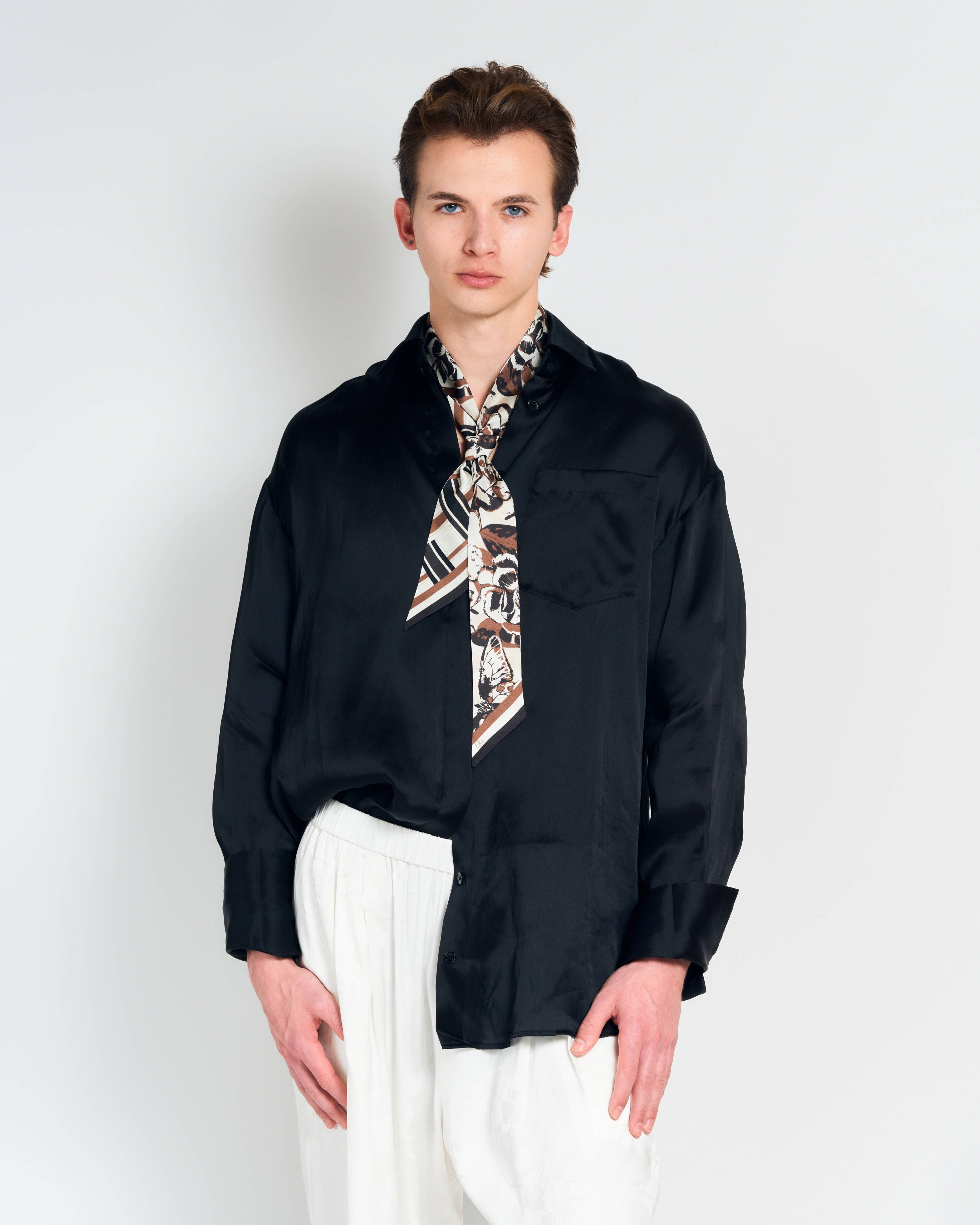Lost Pattern x Leatherology Silk Twill Skinny Scarf - Neutral