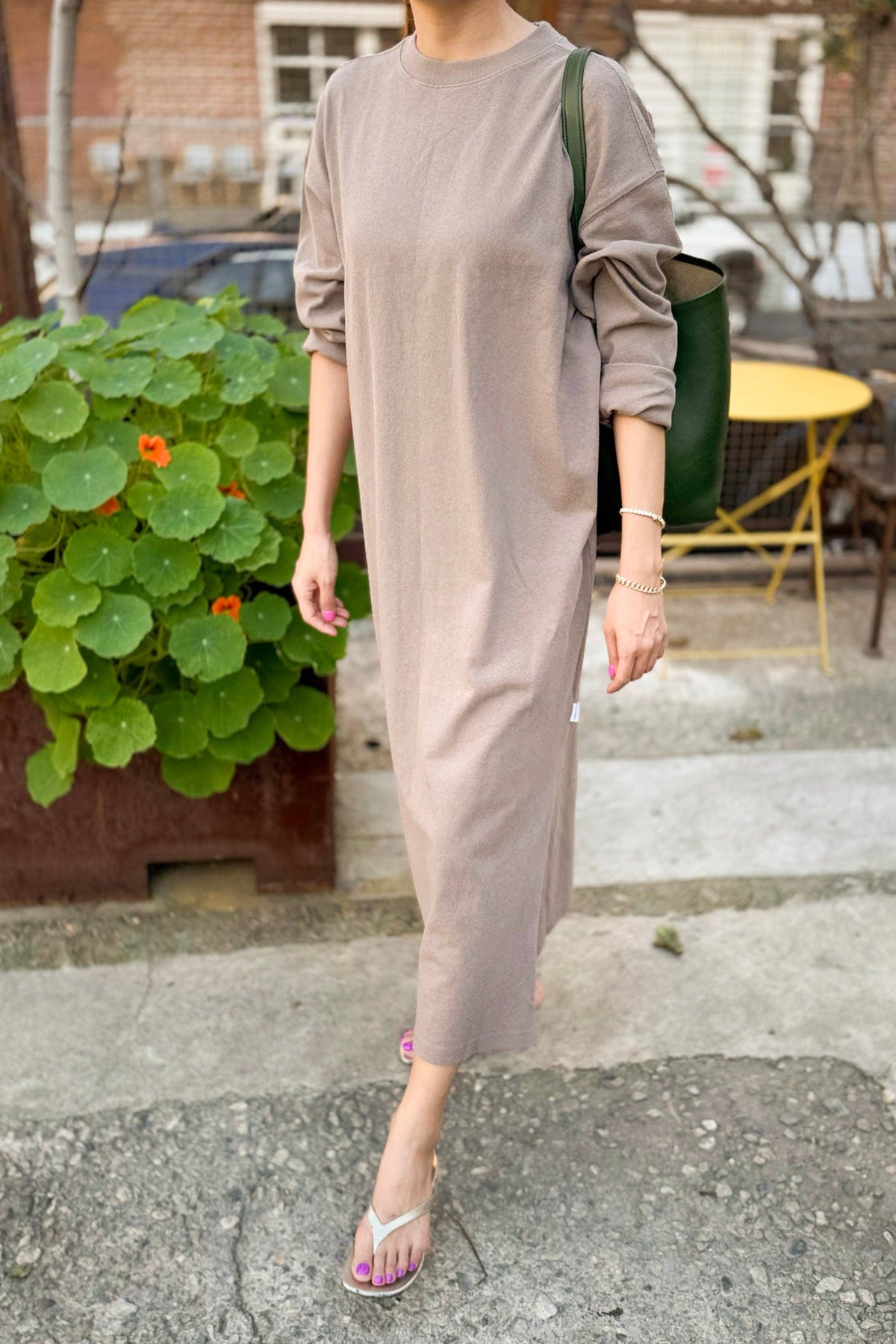 Le Bon Shoppe Sunday Dress in 2XS/S-2M/L, lightweight fabric, soft color, displayed on a hanger with a clean background.