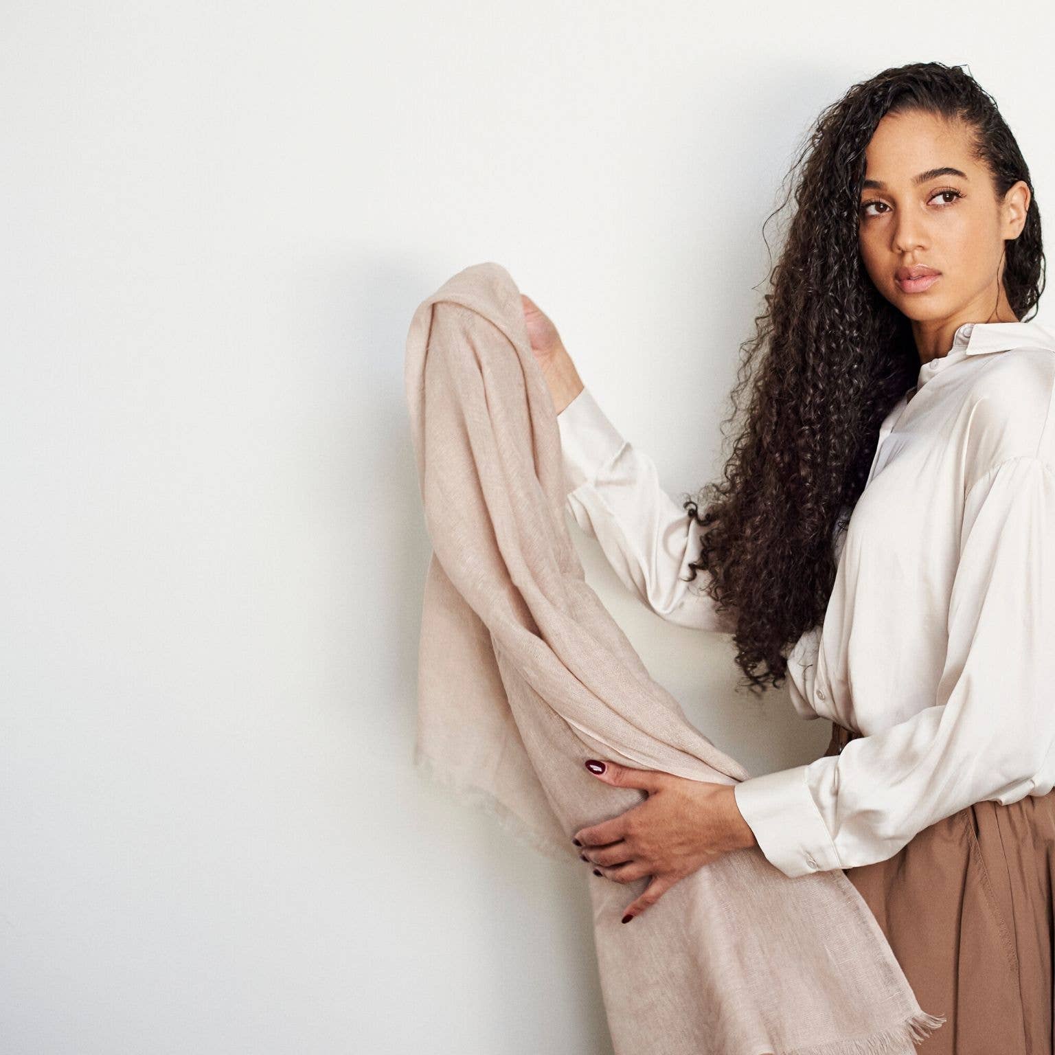 Oat Beige Neutral  Modern Artisanal Pure Linen Scarf