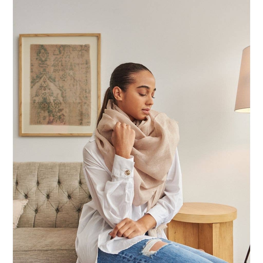 Oat Beige Neutral  Modern Artisanal Pure Linen Scarf