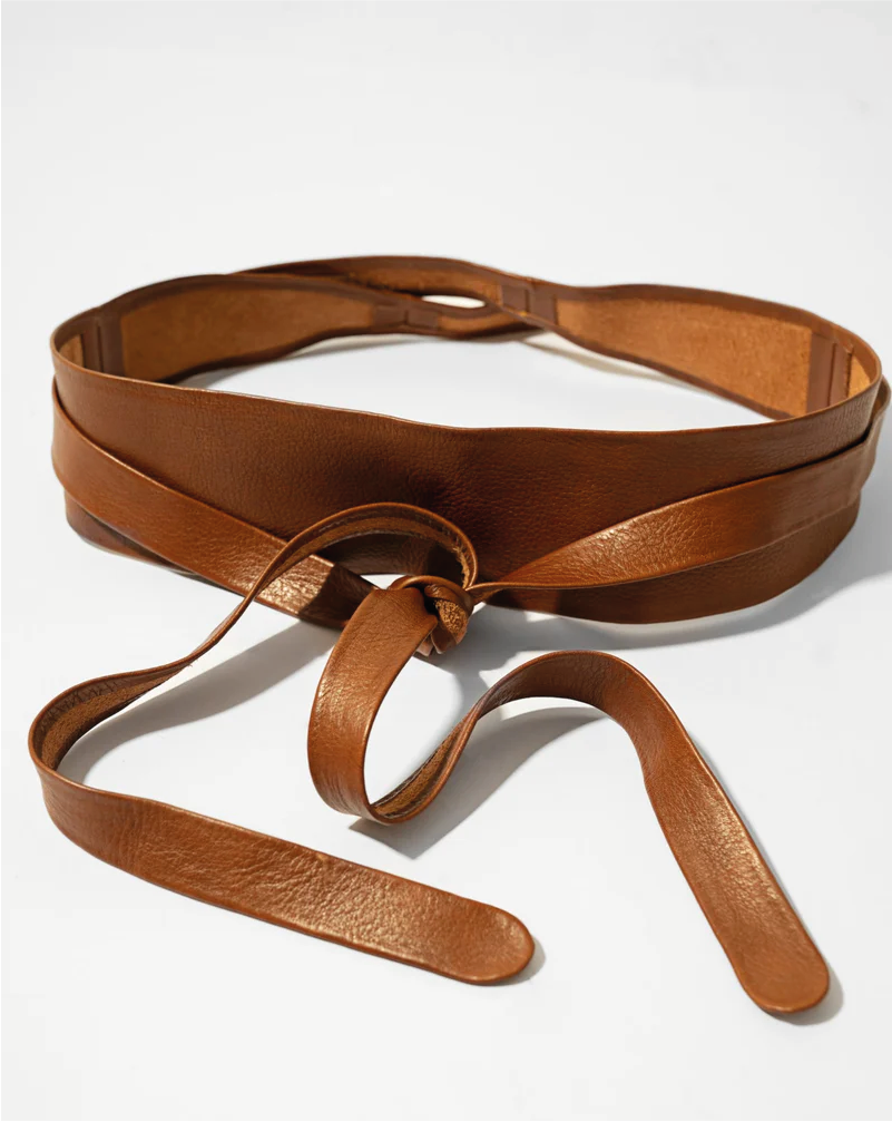 Adjustable whiskey leather wrap belt from ADA Collection Belts, featuring boho chic style with a versatile design.