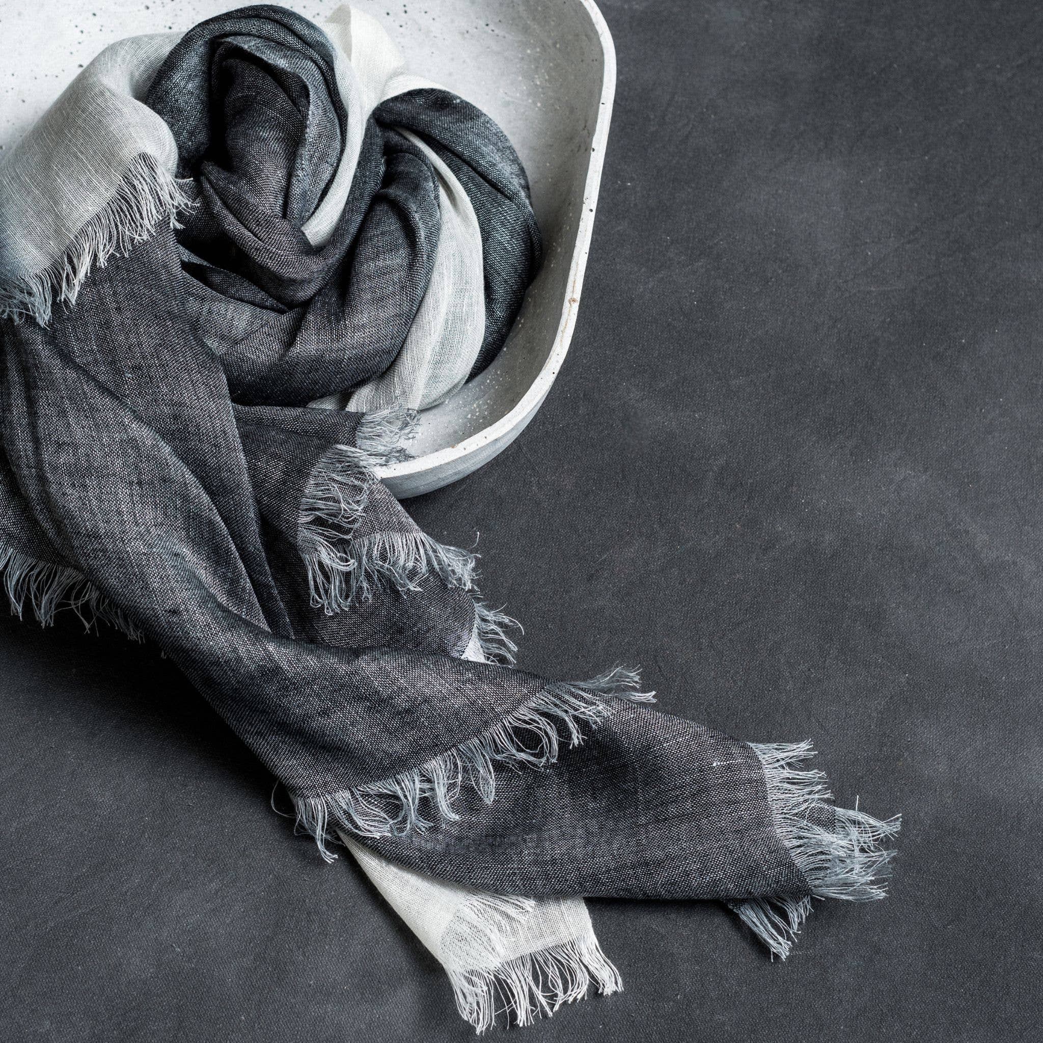 Granite Black Ombre Soft Linen Silk Handloom Scarf