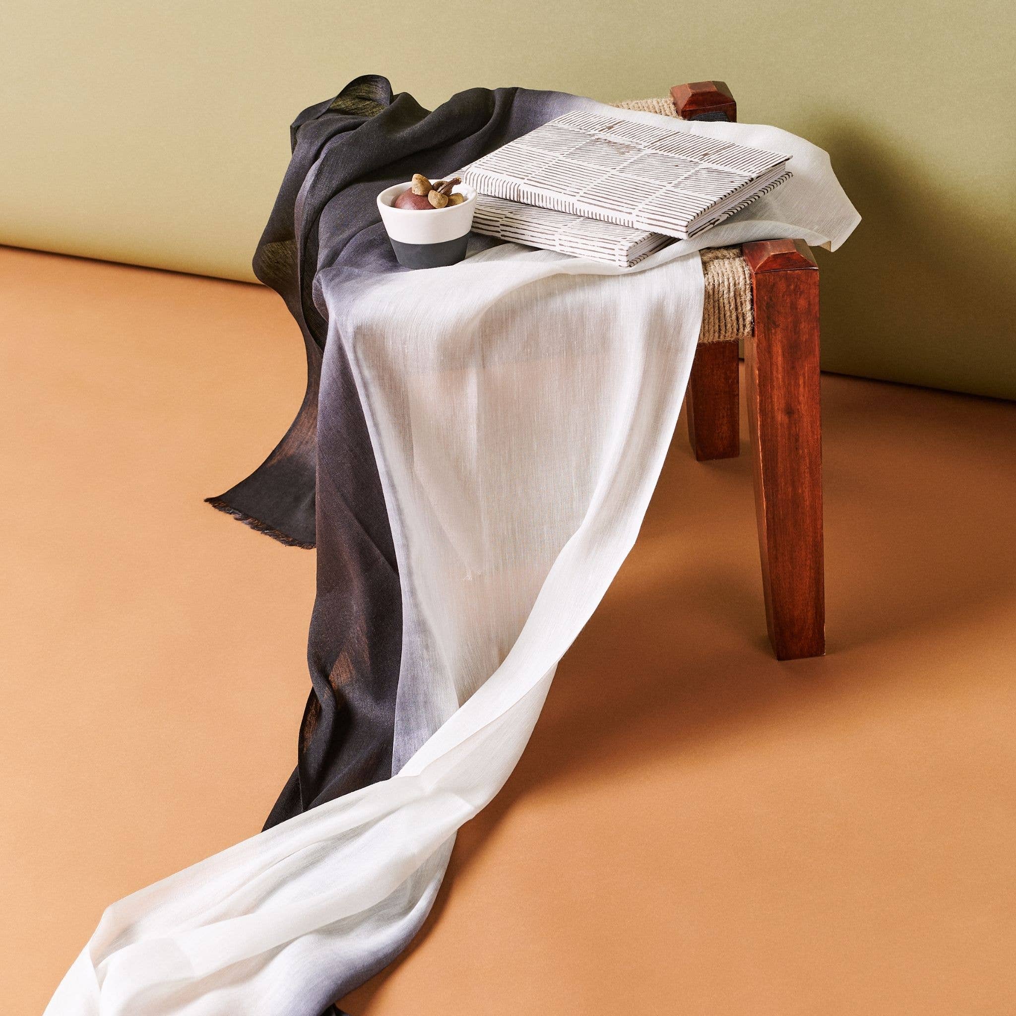 Granite Black Ombre Soft Linen Silk Handloom Scarf