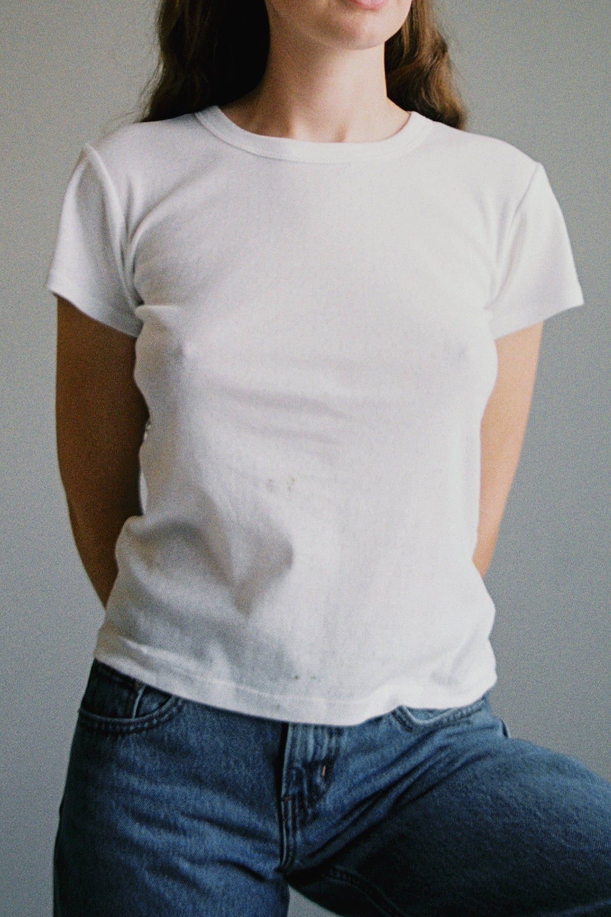 Light pink Pointelle Baby Tee by LA RELAXED featuring delicate knit fabric and short sleeves, perfect for casual wear.