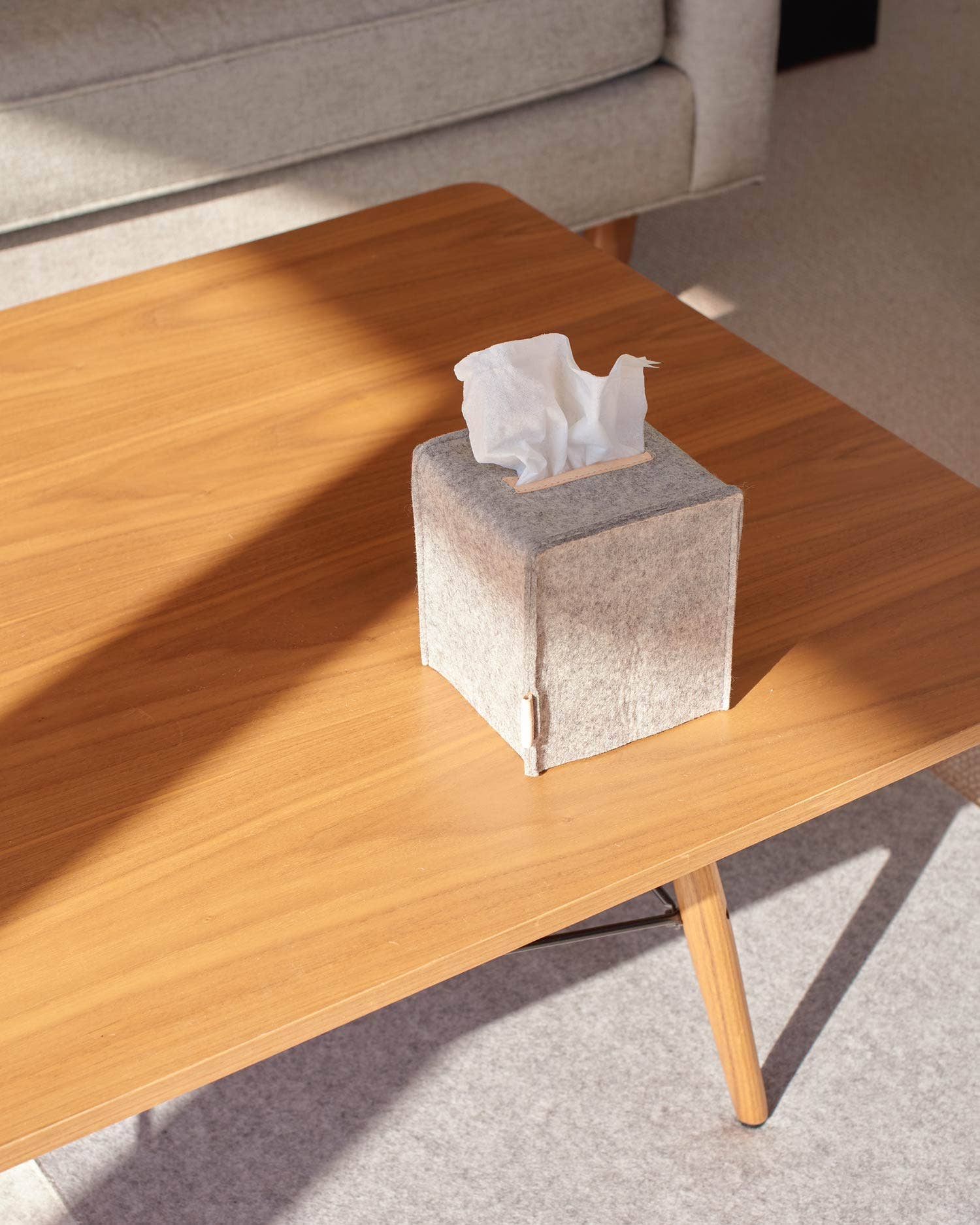 Small Merino Wool Felt Tissue Box Cover - Heather White
