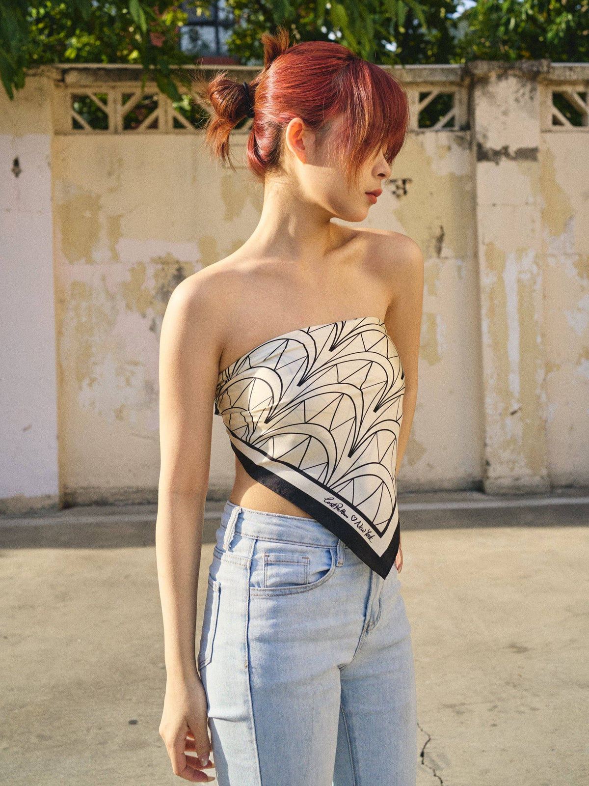 "Chrysler" Silk Bandana Scarf - Deco Ivory