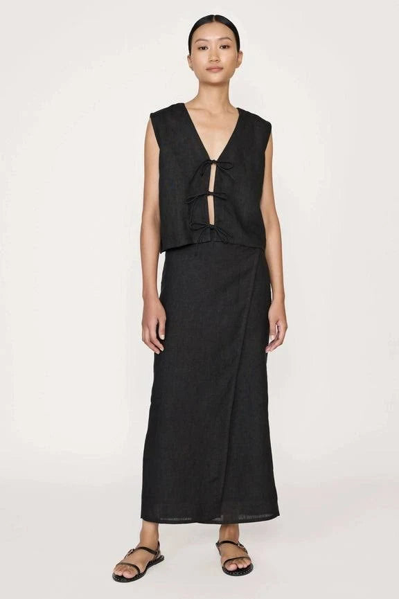 Black Linen Wrap Skirt
